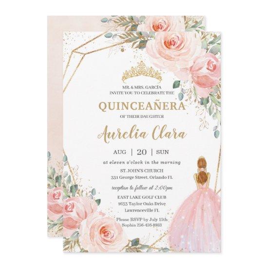 Quinceañera Blush Pink Floral Mis Quince Anos