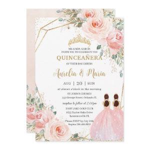 Quinceañera Blush Pink Floral Mis Quince XV Twins