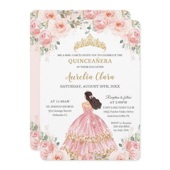 Quinceañera Blush Pink Floral Princess Birthday