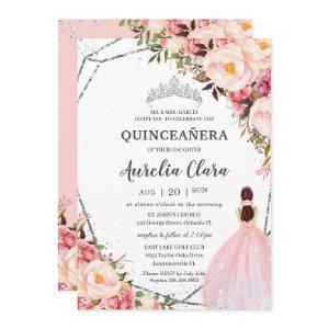 Quinceañera Blush Pink Floral Princess Silver