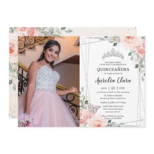 Quinceañera Blush Pink Floral Rose Butterfly Photo