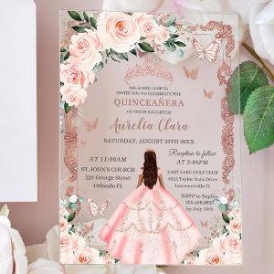 Quinceañera Blush Pink Floral Rose Gold Princess Acrylic