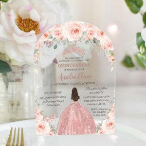 Quinceañera Blush Pink Floral Rose Gold Princess Acrylic