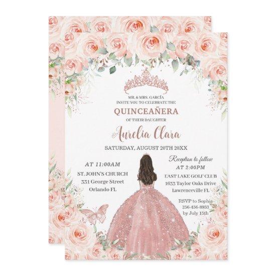 Quinceañera Blush Pink Floral Rose Gold Princess