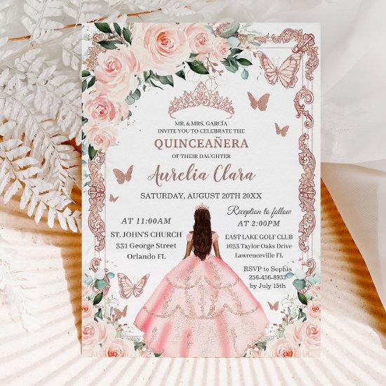 Quinceañera Blush Pink Floral Rose Gold Princess