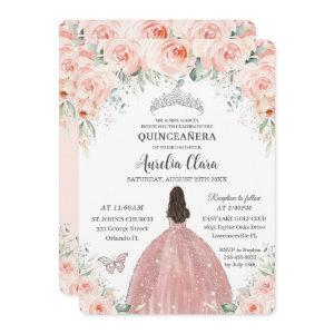 Quinceañera Blush Pink Floral Rose Princess Silver