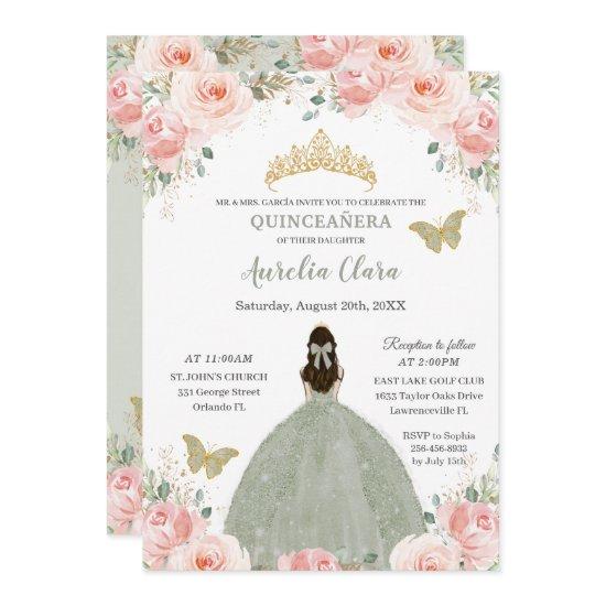 Quinceañera Blush Pink Floral Sage Green Princess