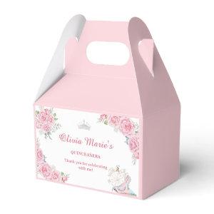 Quinceanera Blush Pink Floral Silver Crown  Favor Boxes