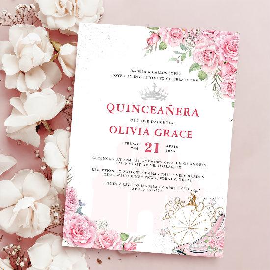 Quinceanera Blush Pink Floral Silver Crown