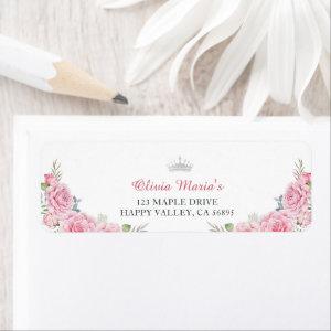 Quinceanera Blush Pink Floral Silver Crown  Label