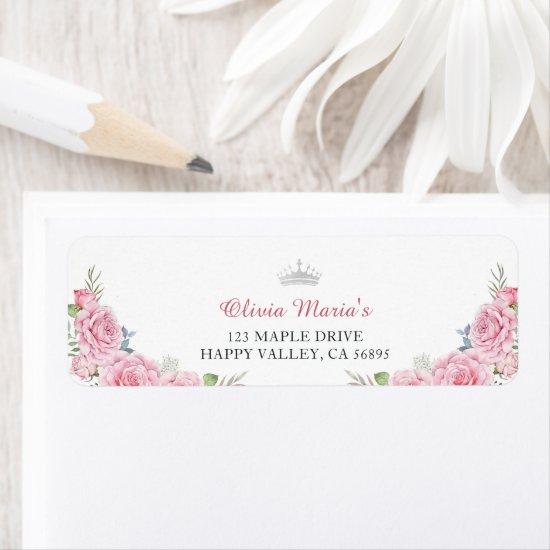 Quinceanera Blush Pink Floral Silver Crown  Label