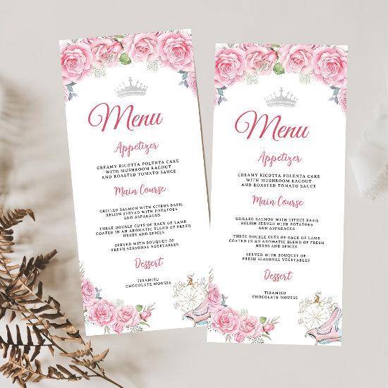Quinceanera Blush Pink Floral Silver Crown Menu