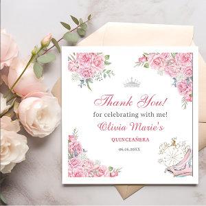 Quinceanera Blush Pink Floral Silver Crown  Napkins