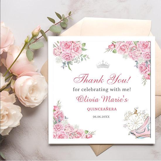 Quinceanera Blush Pink Floral Silver Crown  Napkins