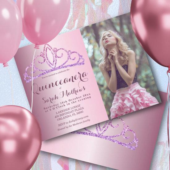 Quinceanera  Blush Pink Glitter Crown  Postcard