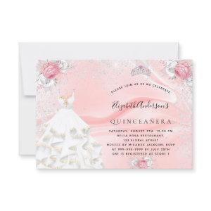 Quinceanera blush pink glitter dress tiara floral