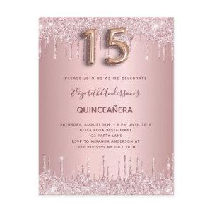 Quinceanera blush pink glitter drips  postcard