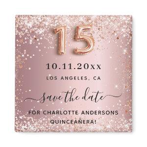 Quinceanera blush pink glitter dust save the date magnet
