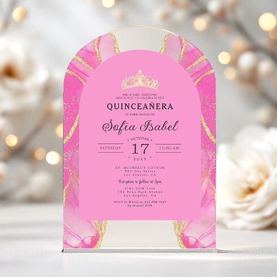 Quinceañera Blush Pink Gold Agate Elegant Acrylic