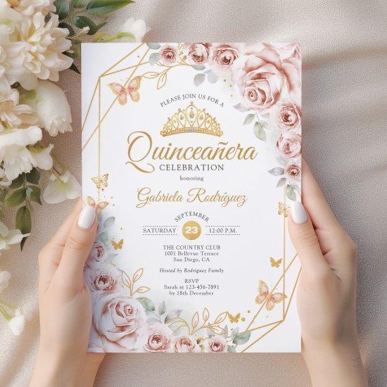 Quinceanera Blush Pink Gold Floral