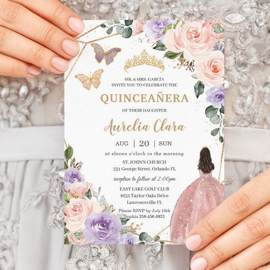 Quinceañera Blush Pink Lilac Purple Floral 16th