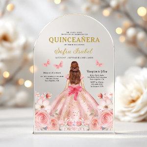 Quinceañera Blush Pink Rose Floral Butterfly Acrylic
