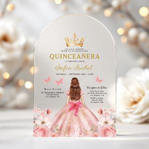 Quinceañera Blush Pink Rose Floral Butterfly Acrylic