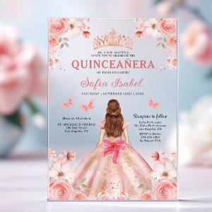 Quinceañera Blush Pink Rose Floral Butterfly Acrylic