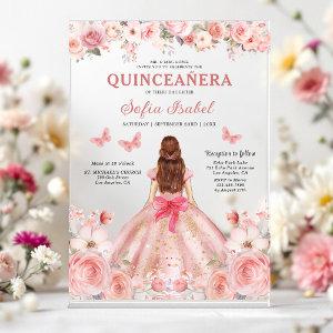 Quinceañera Blush Pink Rose Floral Butterfly Acrylic