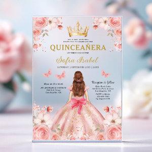 Quinceañera Blush Pink Rose Floral Butterfly Acrylic