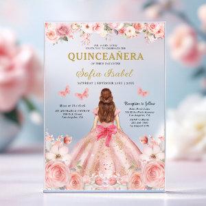 Quinceañera Blush Pink Rose Floral Butterfly Acrylic