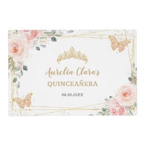 Quinceañera Blush Pink Rose Floral Butterfly Crown Placemat