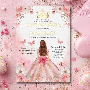Quinceañera Blush Pink Rose Floral Butterfly Foil