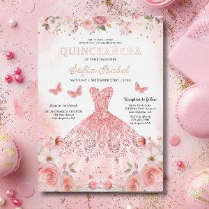 Quinceañera Blush Pink Rose Floral Butterfly Foil