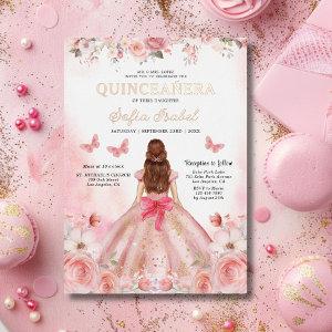 Quinceañera Blush Pink Rose Floral Butterfly Foil