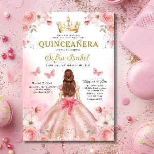 Quinceañera Blush Pink Rose Floral Butterfly