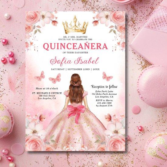 Quinceañera Blush Pink Rose Floral Butterfly