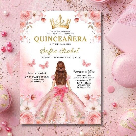 Quinceañera Blush Pink Rose Floral Butterfly
