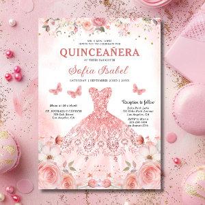 Quinceañera Blush Pink Rose Floral Butterfly