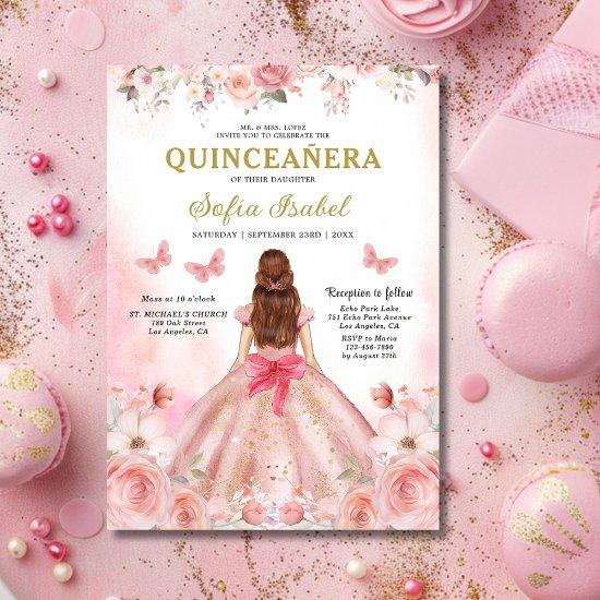 Quinceañera Blush Pink Rose Floral Butterfly