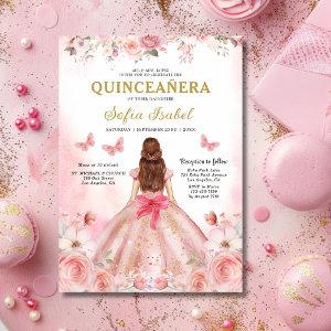 Quinceañera Blush Pink Rose Floral Butterfly