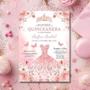 Quinceañera Blush Pink Rose Floral Butterfly