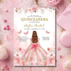Quinceañera Blush Pink Rose Floral Butterfly