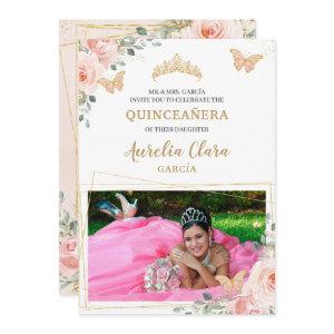 Quinceañera Blush Pink Rose Floral Butterfly Photo