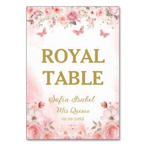 Quinceañera Blush Pink Rose Floral Butterfly Table Number