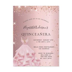 Quinceanera blush pink rose gold dress  postcard