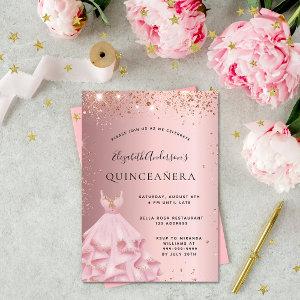 Quinceanera blush pink rose gold glitter dress