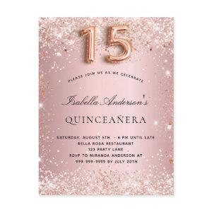 Quinceanera blush pink rose gold glitter dust  postcard
