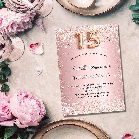 Quinceanera blush pink rose gold glitter