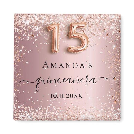 Quinceanera blush pink rose gold name magnet